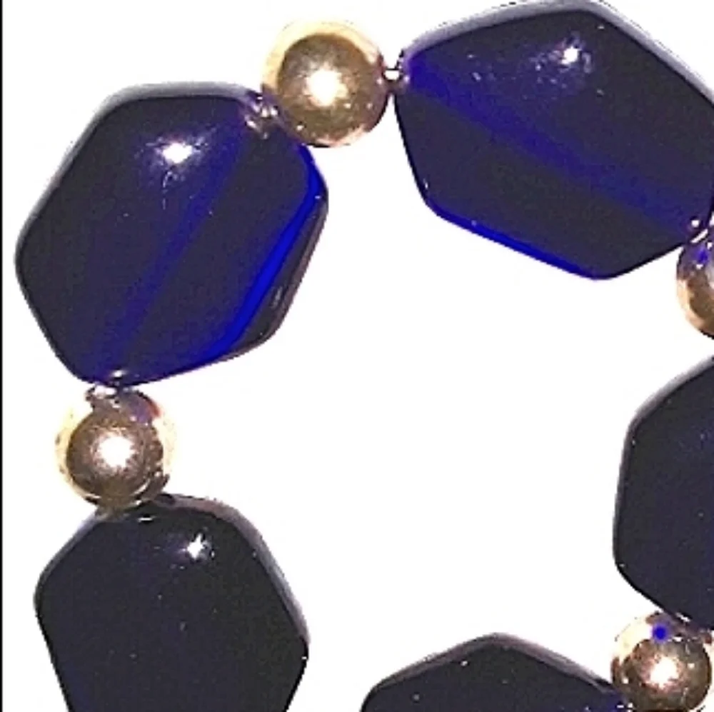 UNIQUE Bracelet Dark Cobalt Blue Stone Beads Silver spacer Beads Handcrafted NEW
